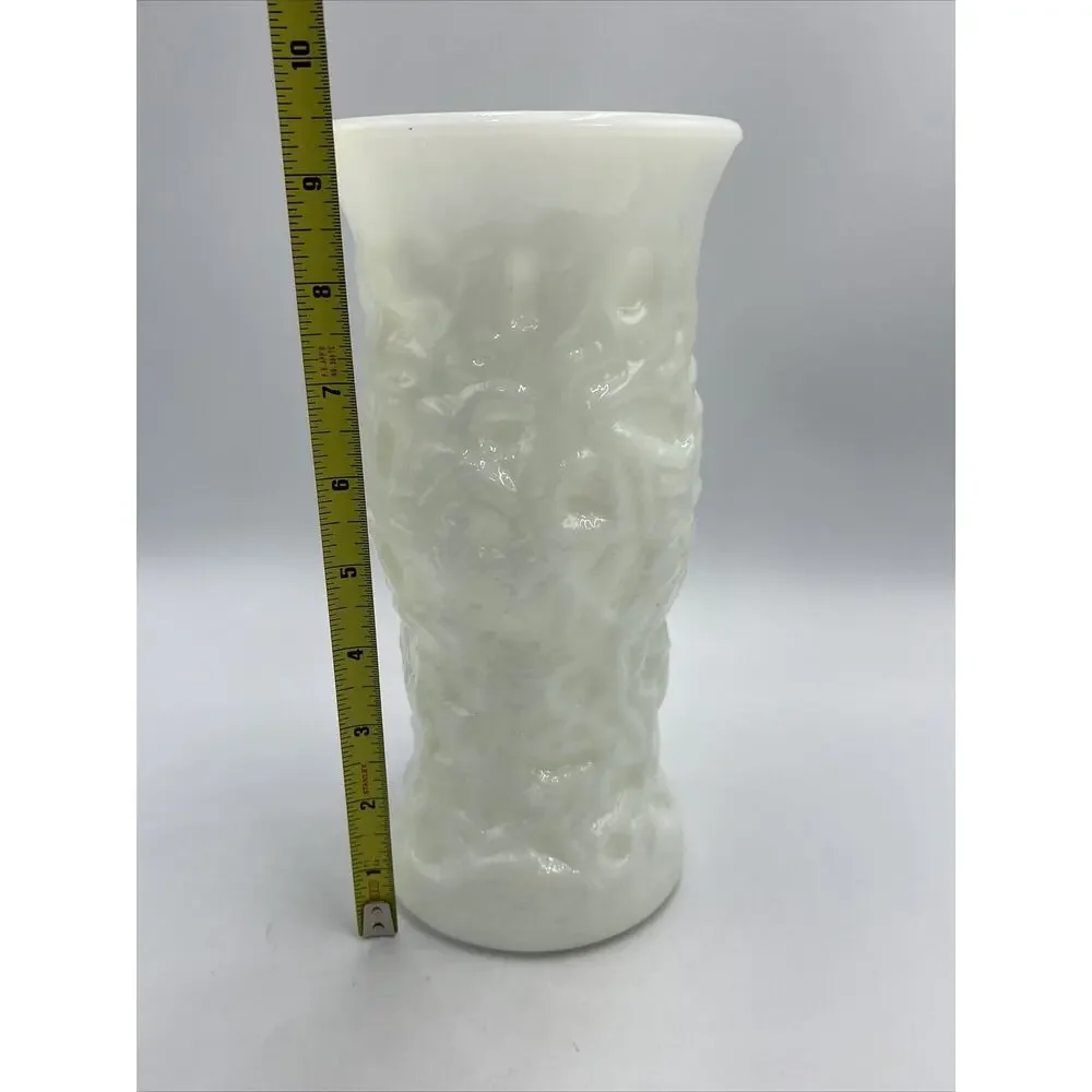 Old Vintage E.O Brody Opaque Milk White Glass Vase w Textured Finish Pattern MCM